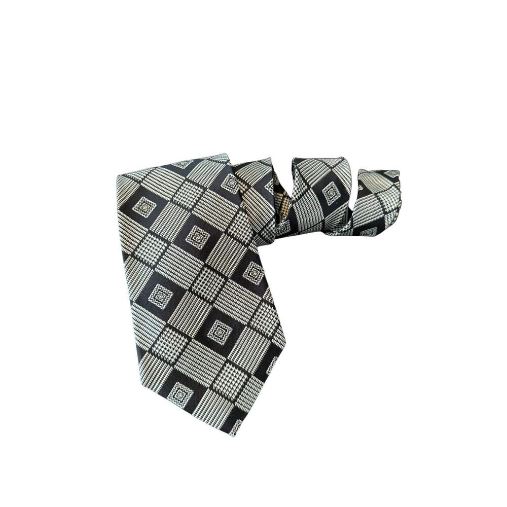 Stafford Executive Tie Extra Long Black Silver‎ Geometric Mens Necktie Career